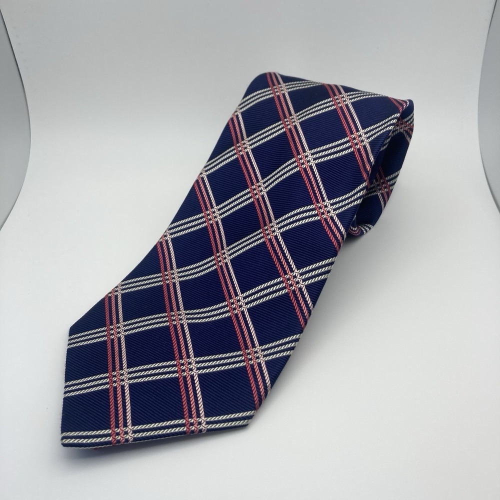 Brooks‎ Brothers Makers  Men's Tie Pure Silk Navy Striped Plaid Made in USA